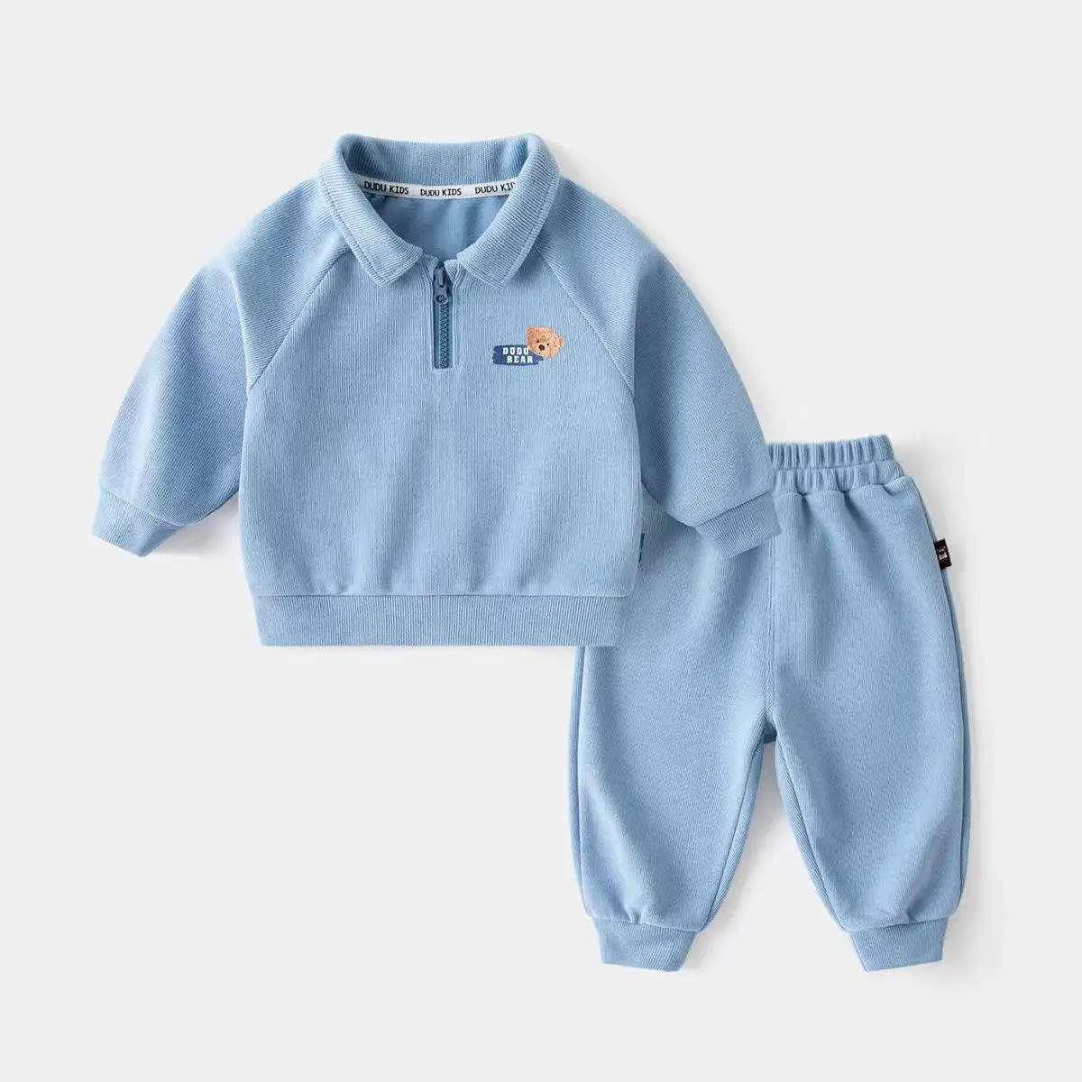Baby-Sweatshirt-Kleidungssets 2026 Herbst Kleinkind Jungen Mädchen Süßer Bären-Print Halb-Reißverschluss Pullover+Hose 2-teiliges Kinder-Freizeit-Outfit – Detail 7