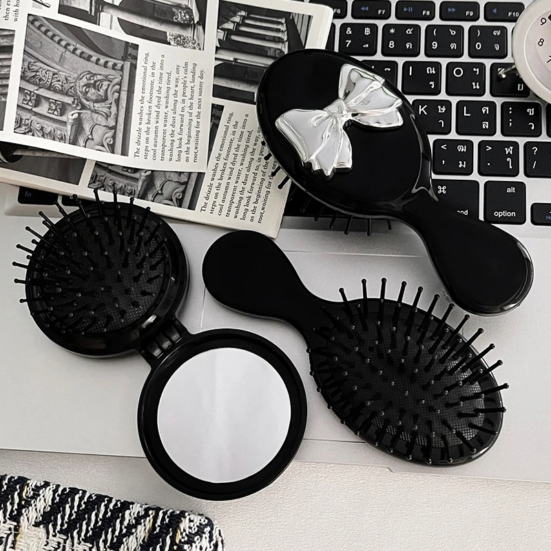 Cute Folding Airbag Comb With Mirror Silicone Cartoon Folding Combs Women Portable For Girls Travel Head Massage Relax Tools