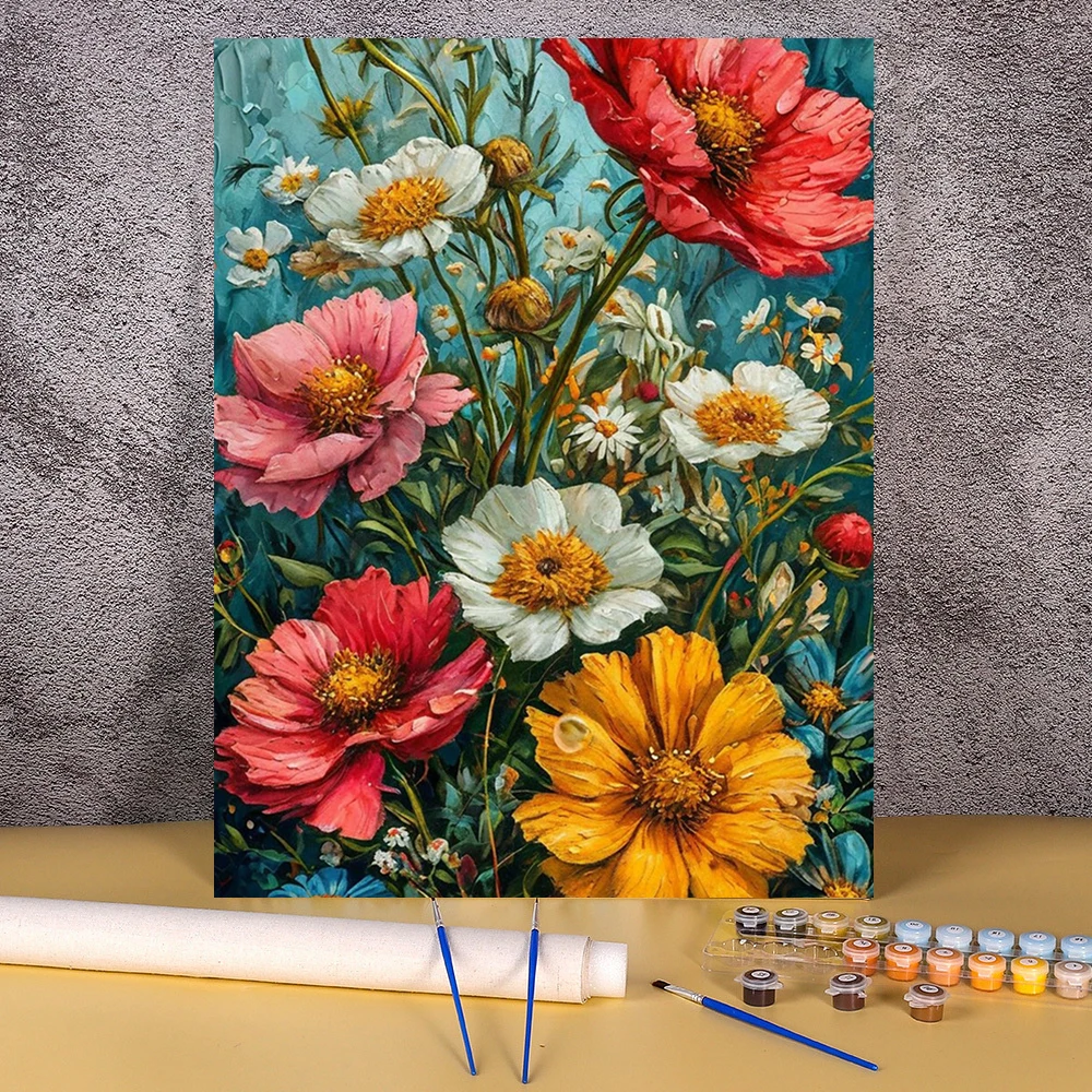 Natur Blumen Zeichnen nach Zahlen Acryl Malen nach Zahlen ungerahmt Schlafzimmer Wanddekoration handgemaltes Bild DIY Geschenk