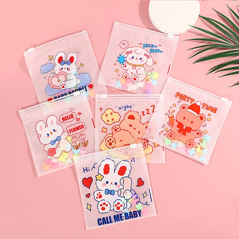 20/50/100Pcs Cute Pattern Self Sealing Packaging Bag Portable Cosmetics Small Items Storage Cartoon Pattern Zipper Storage Bag