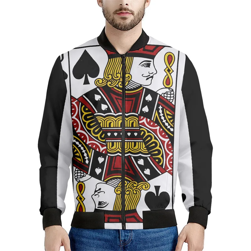 Playing Cards Graphic Jacket For Men Fashion Street 3d Printed Poker Zipper Jackets Casual Loose Coat Zip Up Bomber Sweatshirt