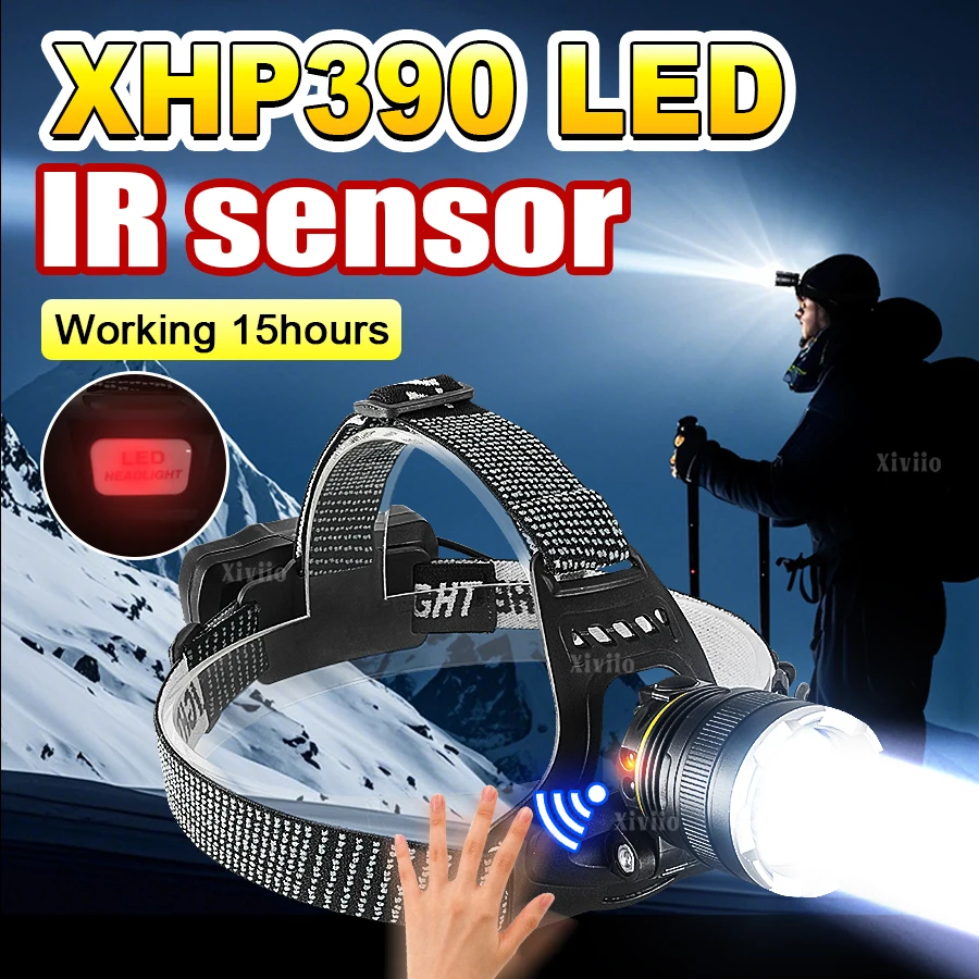 

Xhp390 светодиодные фары водонепроницаемый IPX6 Сильная лысая фары USB -перезаряжаемая фара для открытого кемпинга и рыбалки