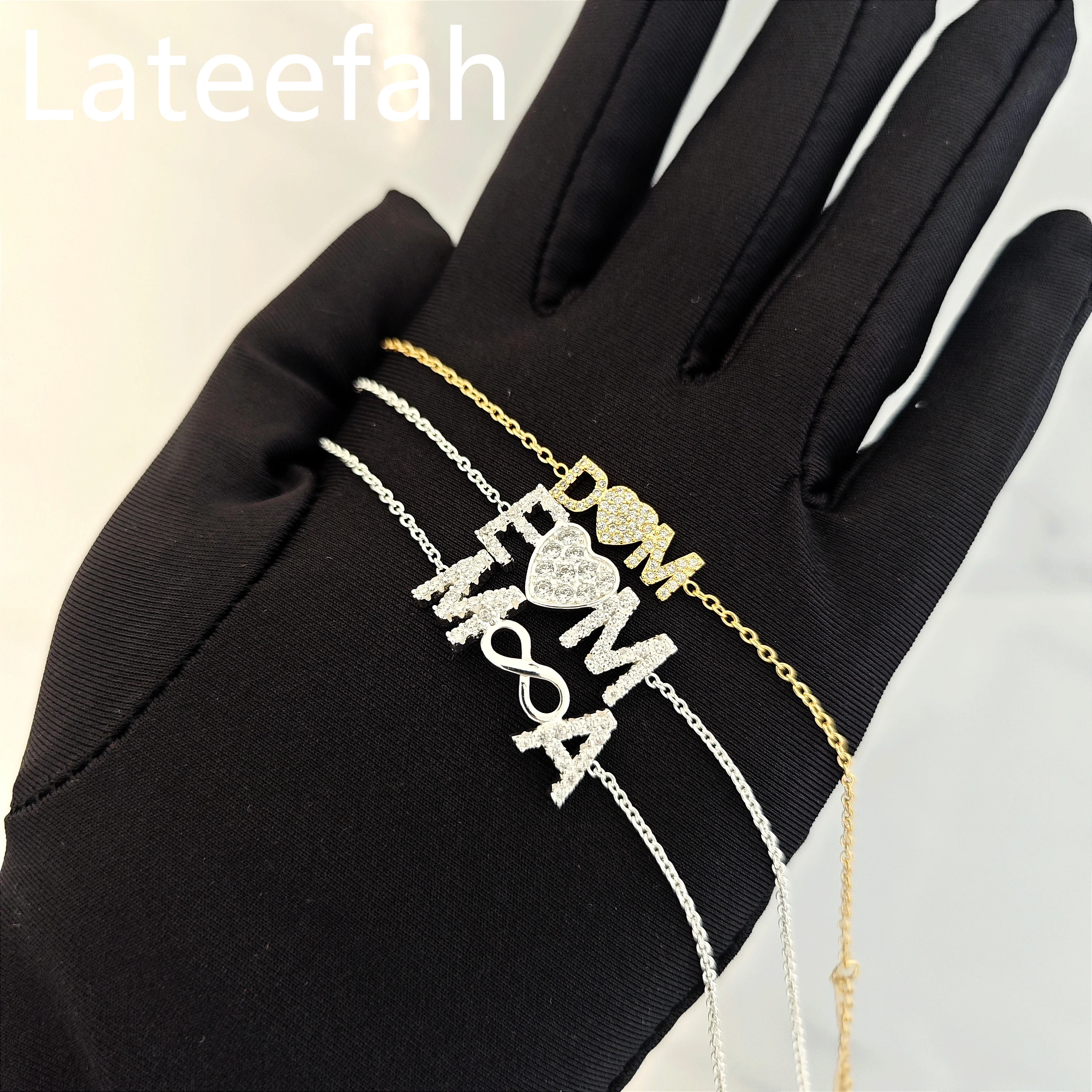 Lateefah 6/9mm Heart Welded Bracelet Customized English Capital Letter Name Bracelet