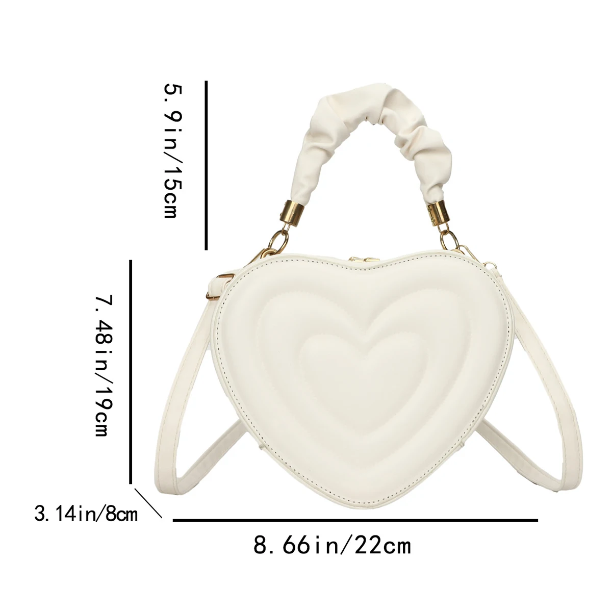 Solid Color Zipper Closure Stylish Heart-Shaped Shoulder Bag