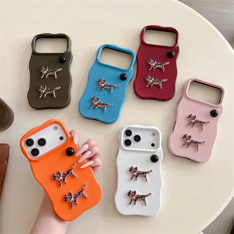 

Fashion Solid Color Cute 3D Cat Phone Case For iPhone 17 Pro 15 14 16 Pro Max Cover Shockproof Protective Cases For Women Girls