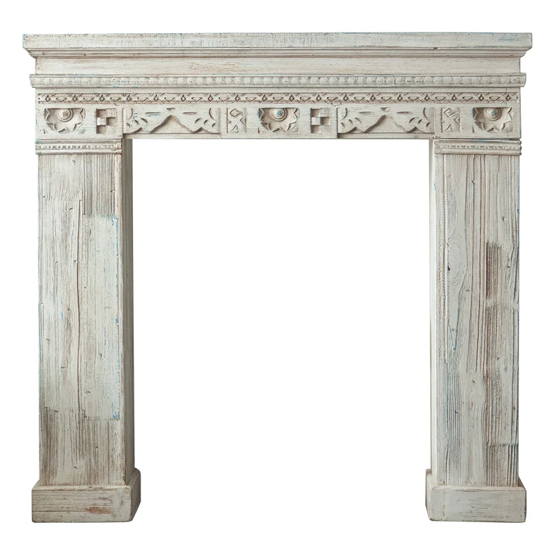 

French fireplace decorative cabinet solid wood retro art old finished product villa simulation fake fireplace decoration shelf