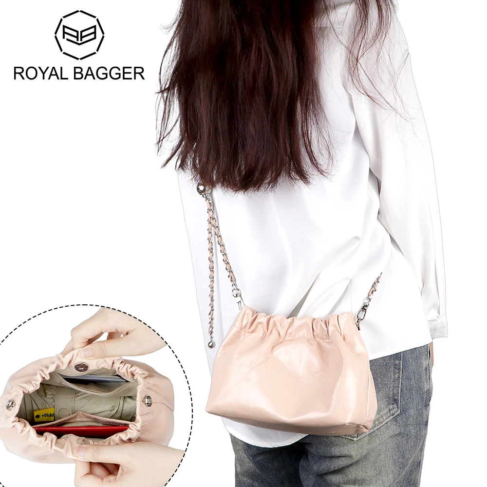 Royal Bagger Genuine Leather Crossbody Shoulder Bag, Simplistic Cloud Bags, Casual Style with Adjustable Chain Strap 1764