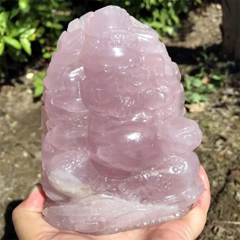 Natural Rose Quartz Ganesha Carving Quartz Crystal Carved Gemstones Ganesha Healing Reiki Home Decoration 1pcs