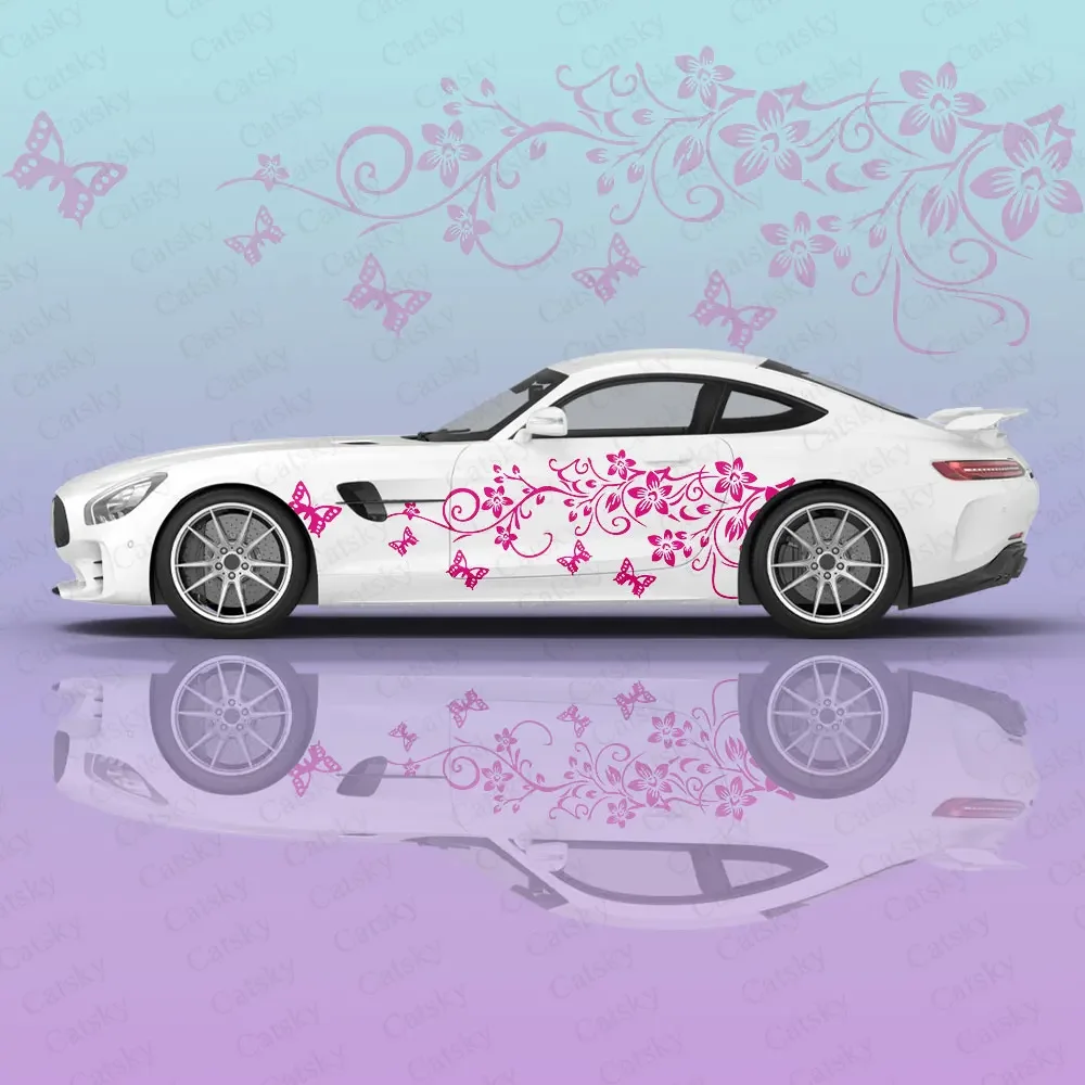 

Butterfly and Flowers Pattern Car Body Stickers Itasha Vinyl Car Side Decal Sticker Car Body Sticker Car Decor Stickers