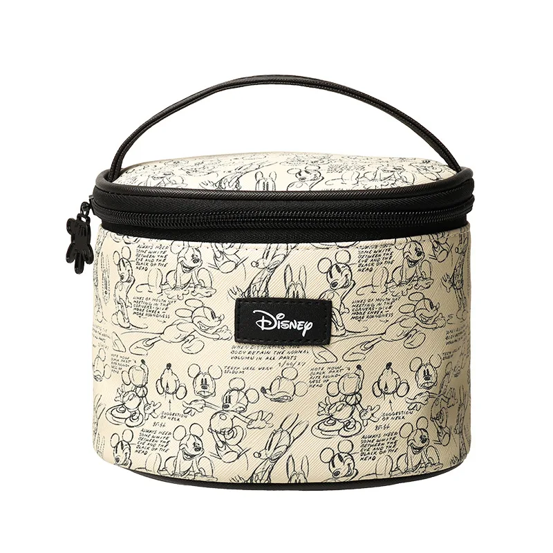 MINISO Disney Series Mickey Print Waterproof Handheld Round Bucket Makeup Bag Cartoon Cute Large Capacity Storage Wash Bag