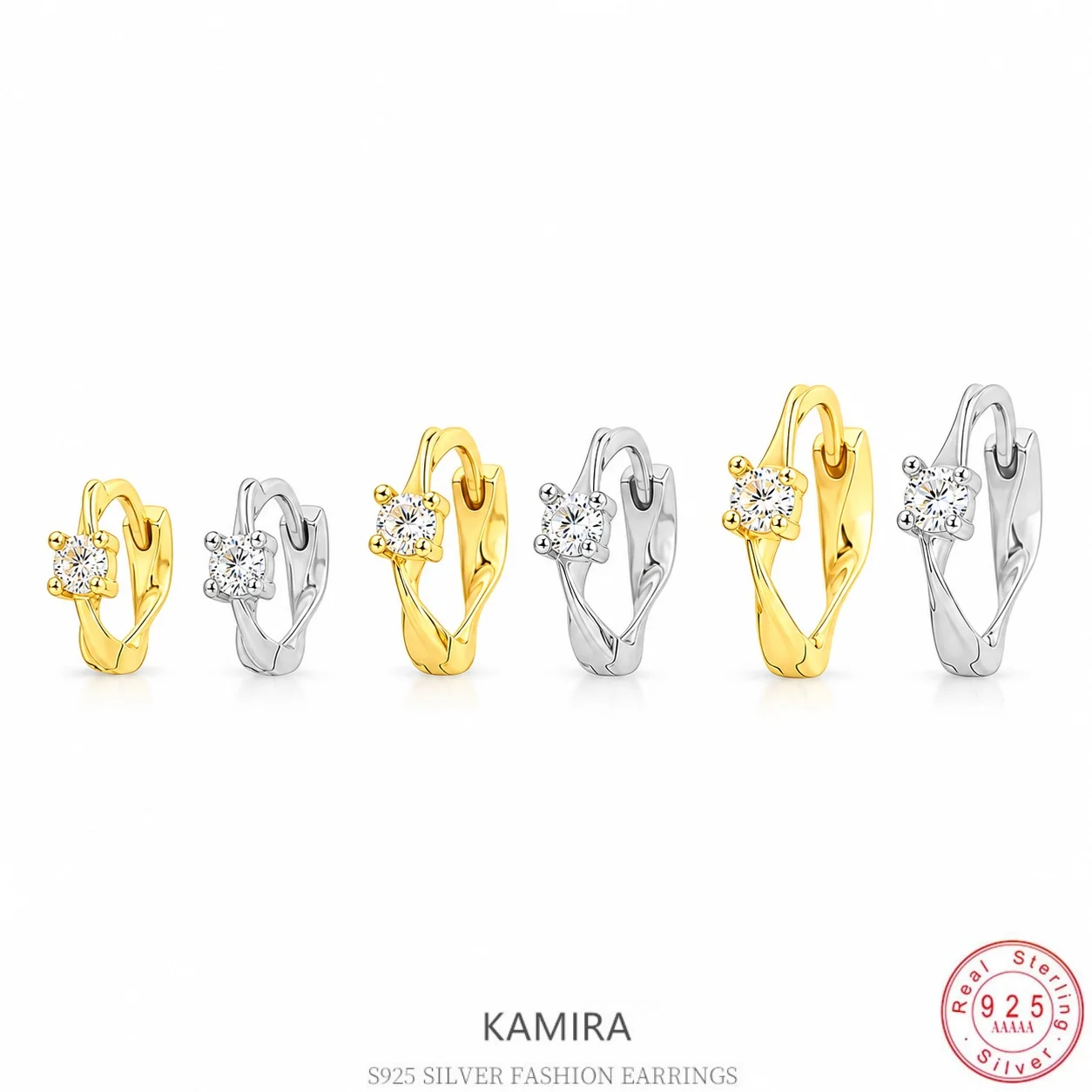 KAMIRA 925 Sterling Silver CZ Huggie Hoop Earrings for Women Gold Color Minimalist Sparkling Small Hoop Piercing Jewelry