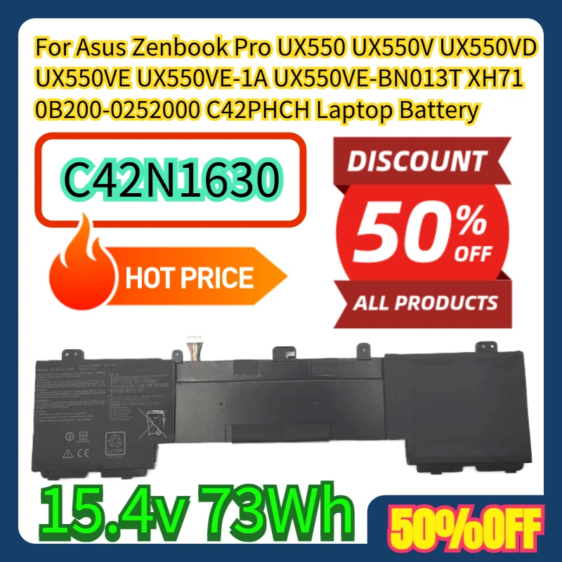 

For Asus Zenbook Pro UX550 UX550V UX550VD UX550VE UX550VE-1A UX550VE-BN013T XH71 0B200-0252000 C42N1630 C42PHCH Laptop Battery