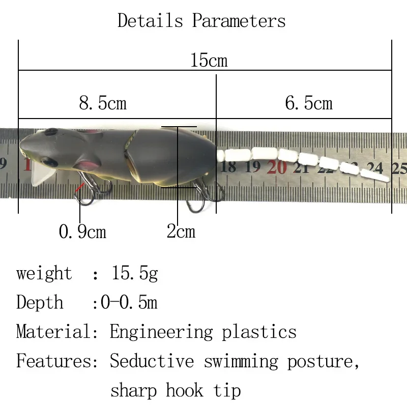 ALASICKA 15.5g/15.5cm Multi-section Mouse Lure Topwater Rat Wakebait Rat Minnow Lure Wobbler Fishing Pesca Bass Lures
