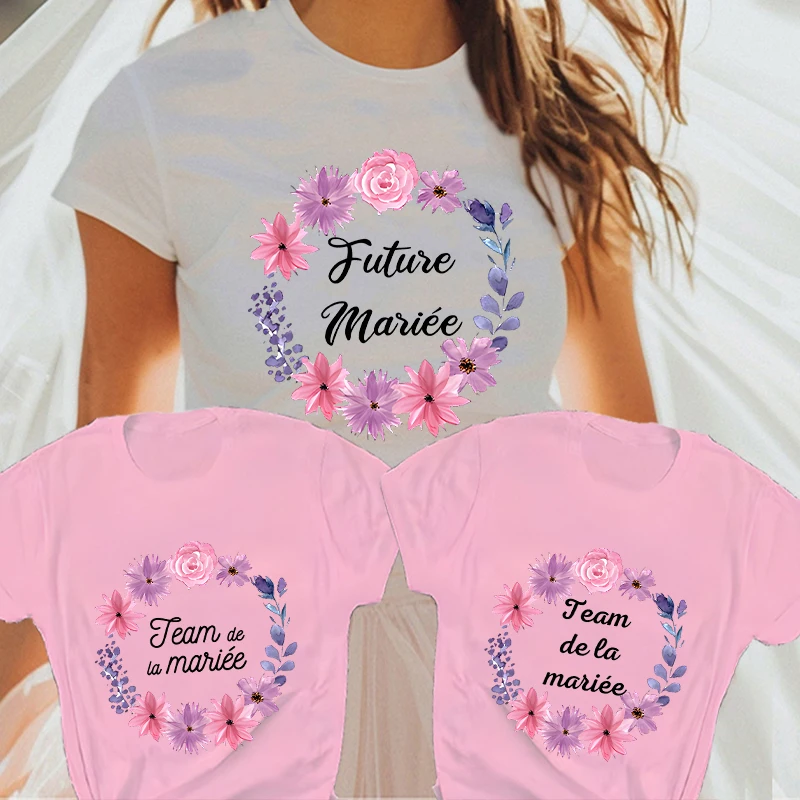 Team Future Bride Squad T-shirt Girls Single Farewell Bachelorette Evjf Party Tee Shirt French Women Bridal Shower Wedding Tops