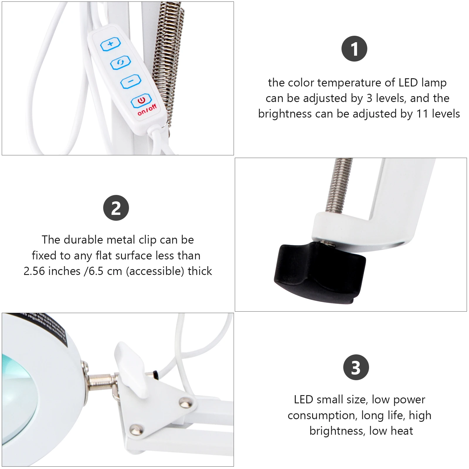 

Magnifier Lamp Glass Light Adjustable Color Temp Brightness Settings Desktop Welding Reading Craft Repair Night Lamp