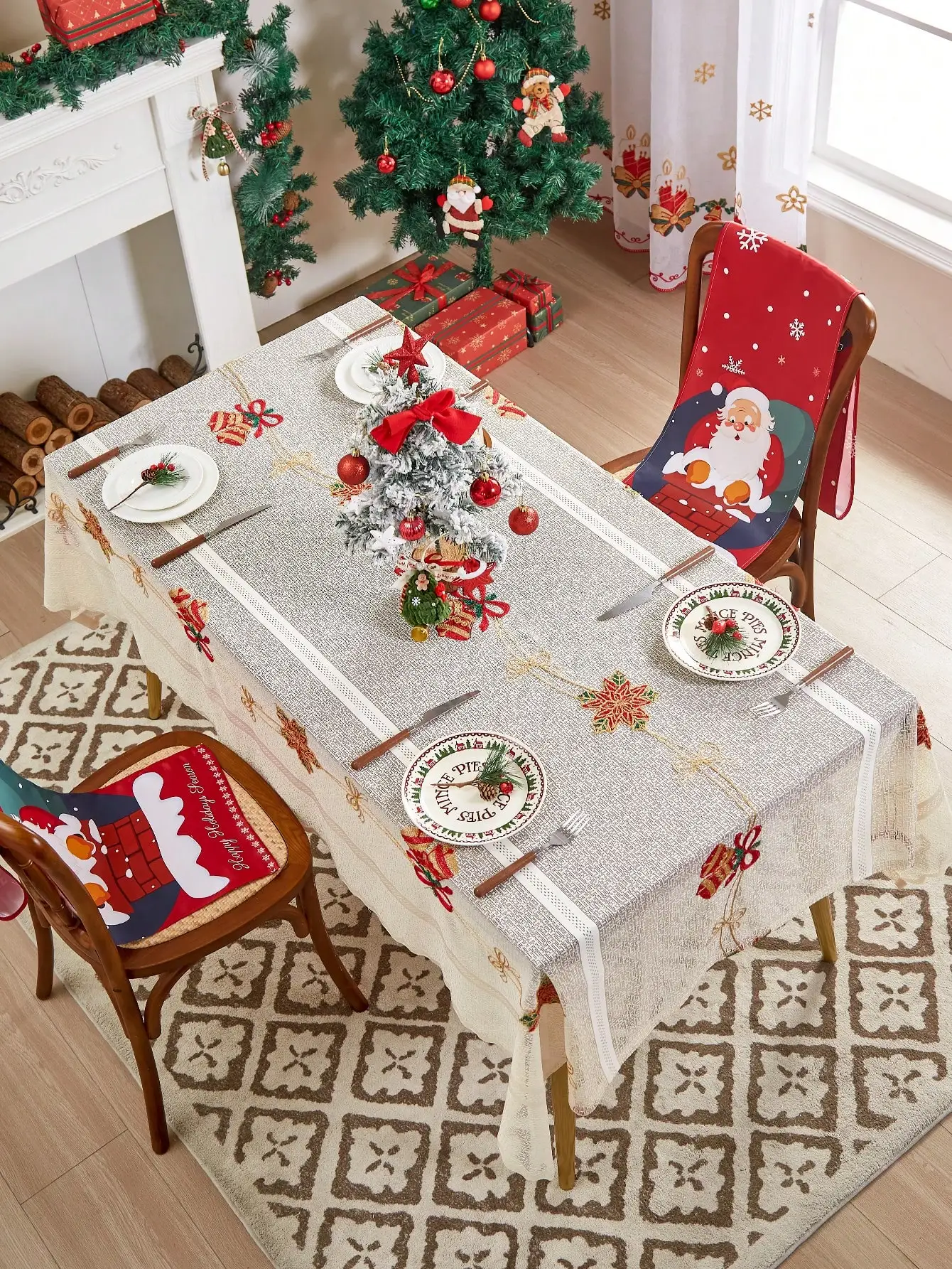 Beige Weihnachten Tischdecke Glocke Dekorationen für Home - Red Plaid Weihnachten Spitze Tischdecke