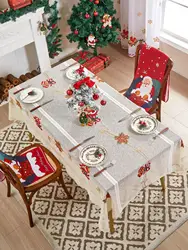 Beige Christmas Tablecloth Bell Decorations for Home - Red Plaid Christmas lace tablecloth
