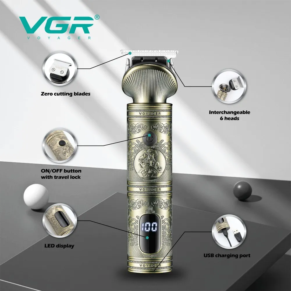 VGR Grooming Kit Hair Trimmer 6 In 1 Hair Clipper Nose Trimmer Shaver Body Trimmer Professional Rechargeable Metal Vintage V-106