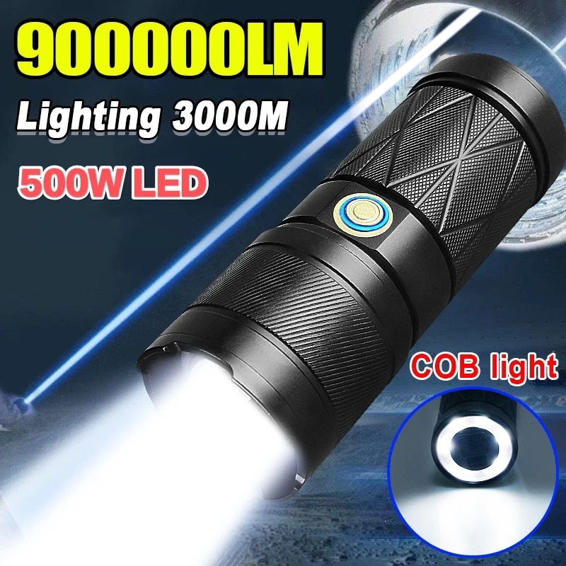 

500W High Power Led Flashlights COB Camping Lantern 7500mAh XHP360 Rechargeable Flashlight Waterproof Tactical Torch Zoom 1500m