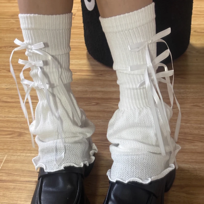 

Japanese Sweet Lolita Leg Warmers Socks Womens Harajuku Fashion Ribbon Sweet Bow Knee High Socks Y2k Gothic Punk Leg Covers Sock