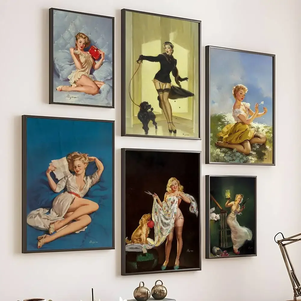 خمر الفن جيل Elvgren المشارك المياه برهان ورقة طباعة غرفة ملصقات ديكور لتزيين الغرف الفن الجدار الديكور غرفة نوم غرفة المعيشة