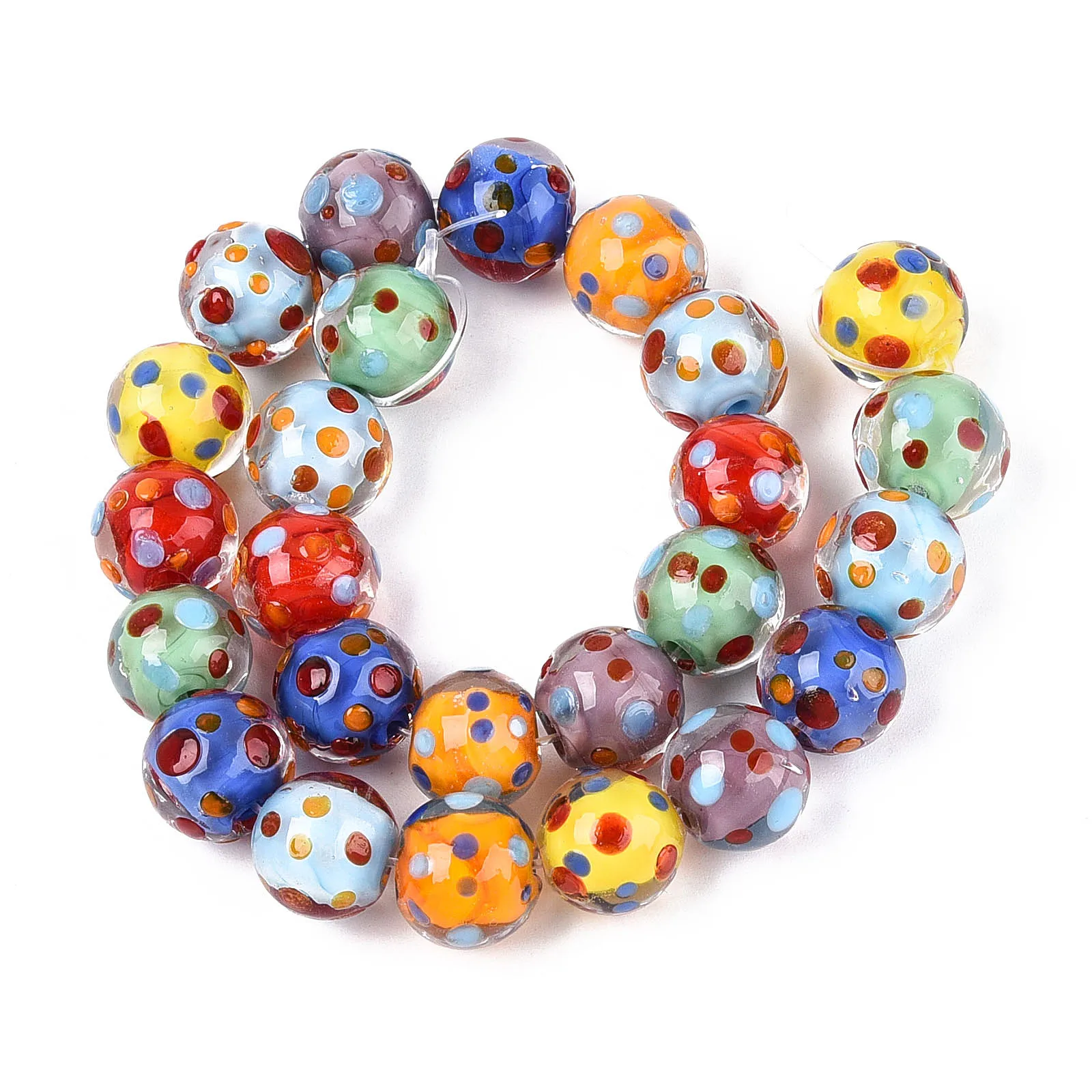 3 Strand Cute Lampwork Round with Dot Beads Random Mixed Color for Bracelet Necklace Jewelry Making Supplies Gifts about 75pcs