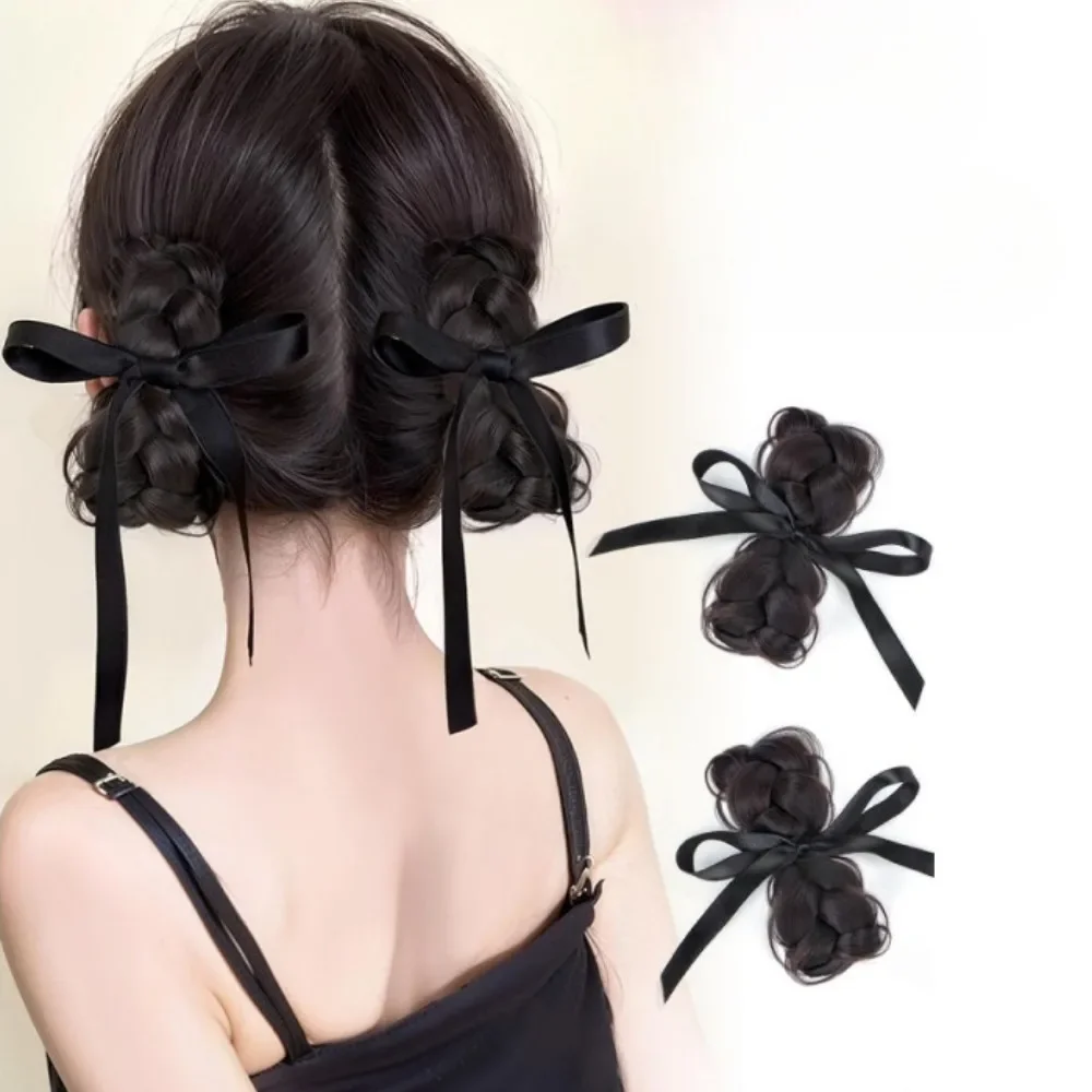 

1 Pair Synthetic Chignon Bow Sweetheart Bun Hair Wig Girl's Tie Braided Hair Bun Wigs
