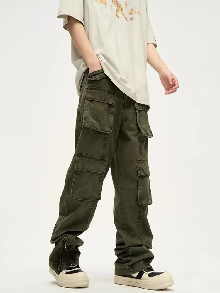 Cyber Y2K Streetwear Multi tasche Vintage Green Baggy Cargo Jeans pantaloni per uomo abbigliamento pantaloni dritti di lusso Vaqueros