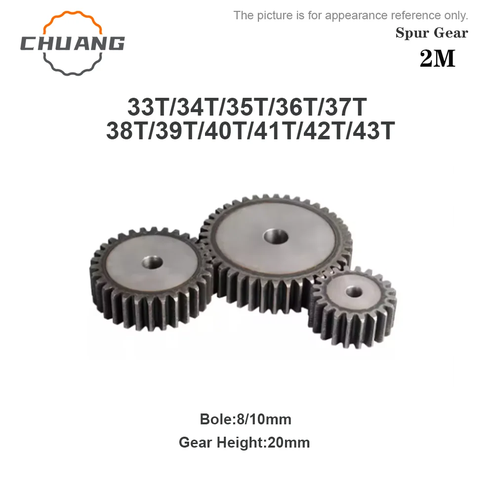 33/34/35/36/37/38/39/40/41/42/43Teeth 2M 45# Spur Gear Steel Material Cylindrical Gears For Transmission Accessories CNC Part 2M