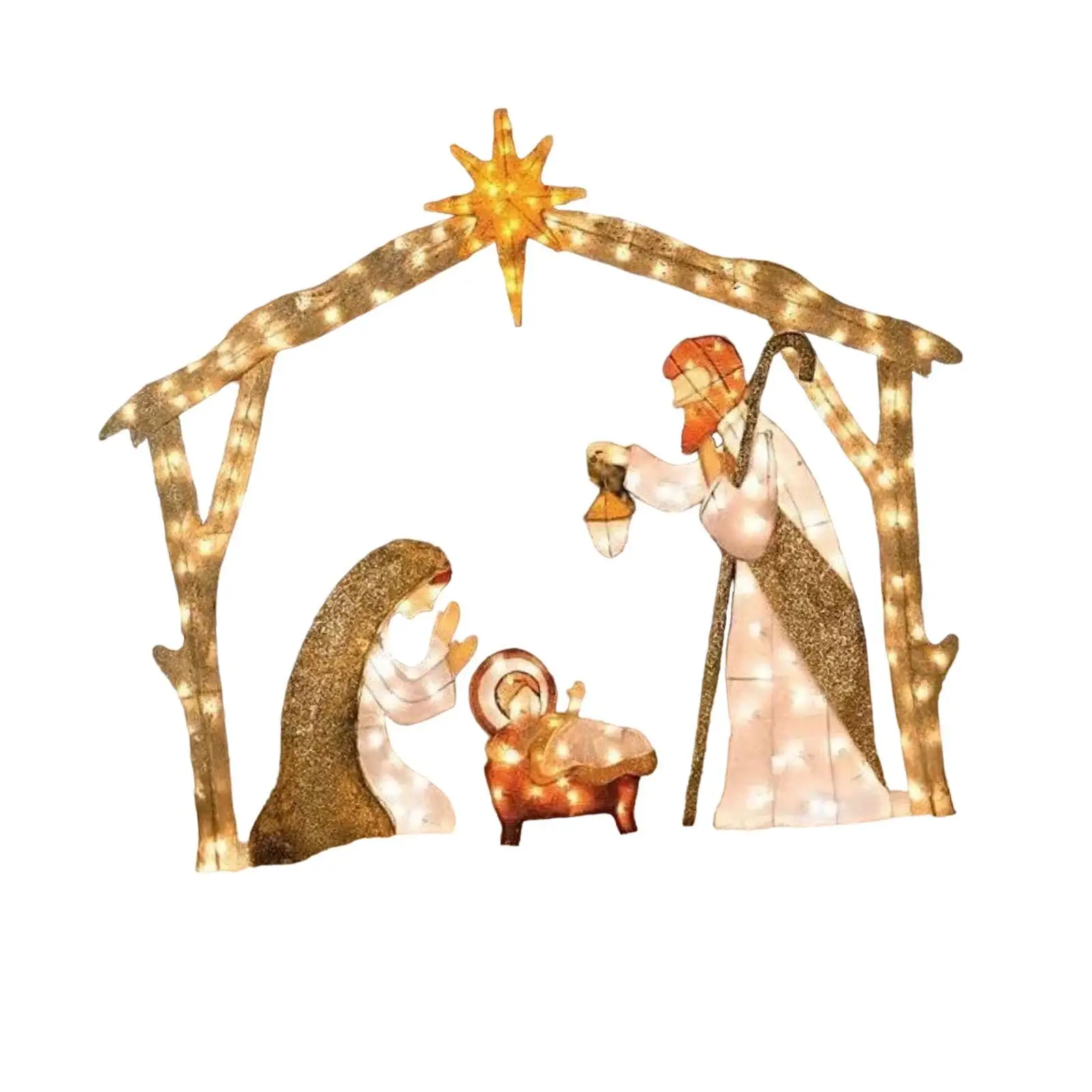 Tabletop Nativity Scene Statue with Light Acrylic Figurines Christmas Home Decor for Shelf Desk Religious Sculpture Ornament Set