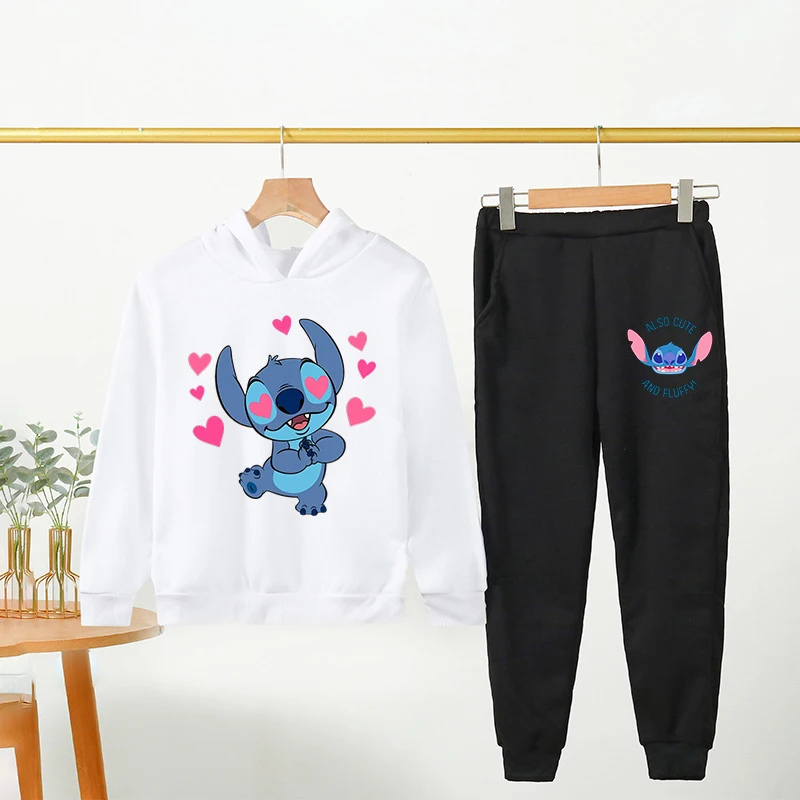 

Brand Clothes Kawaii Stitch Hoodie Set Sweatshirts Later Hoodie Stitch Long Sleeve Pullover Boy Girl Tracksuit Set