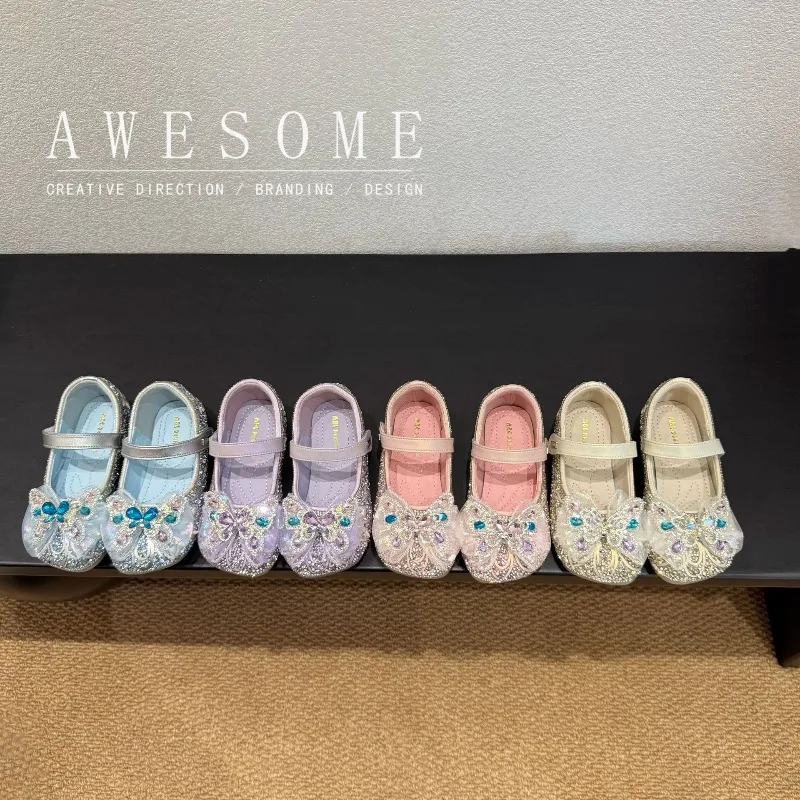 Spring Autumn Girls Princess Shoes Sweet Butterfly Decor Glitter Sequin Mary Jane Party Dress Shoes