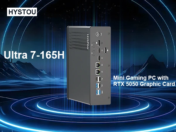 

HYSTOU Mini Gaming PC GTU Intel Core Ultra7 165H DDR5 32GB Max RAM 2x2.5G LAN 4K Quad Display RTX 5050 8G Support Win10/11 Linux