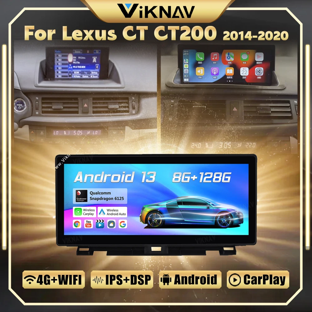 10.25 Inch 128GB Android 13 Car Radio For Lexus CT CT200 2014-2020 GPS Navigation Carplay Multimedia Video Player Touch Screen