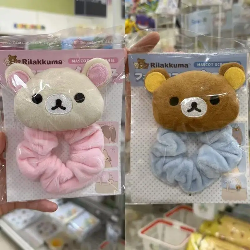 Rilakkuma Cute Cartoon Plush Hair Ties Elastic Hair Bands for Girls Hair Accessories Toy Figure Derivative Tail Or Bun Headwear