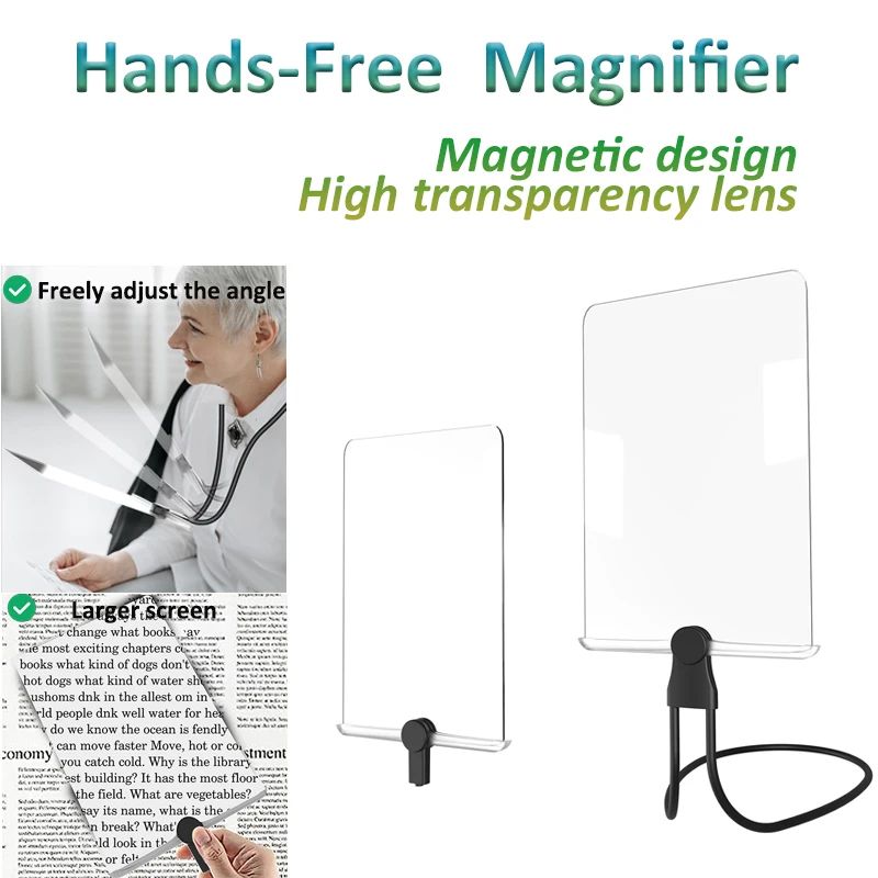 حر اليدين 5x صفحة المكبر الكبيرة صفحة كاملة الزجاج القراءة المعونة عدسة التكبير المحمولة الرقبة ارتداء التكبير للقراءة