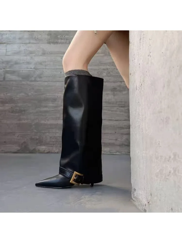Bottes pointues pour femmes, nouvelle circonférence de tube, pantalons droits et fins, printemps et automne