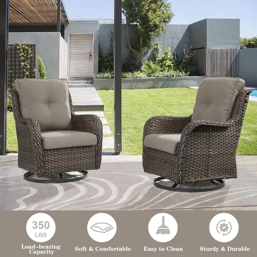 Wicker Outdoor Furniture Patio Furniture Set - 6 Piece Patio Conversation Set with Swivel Rocker Chairs, Gray Cushion