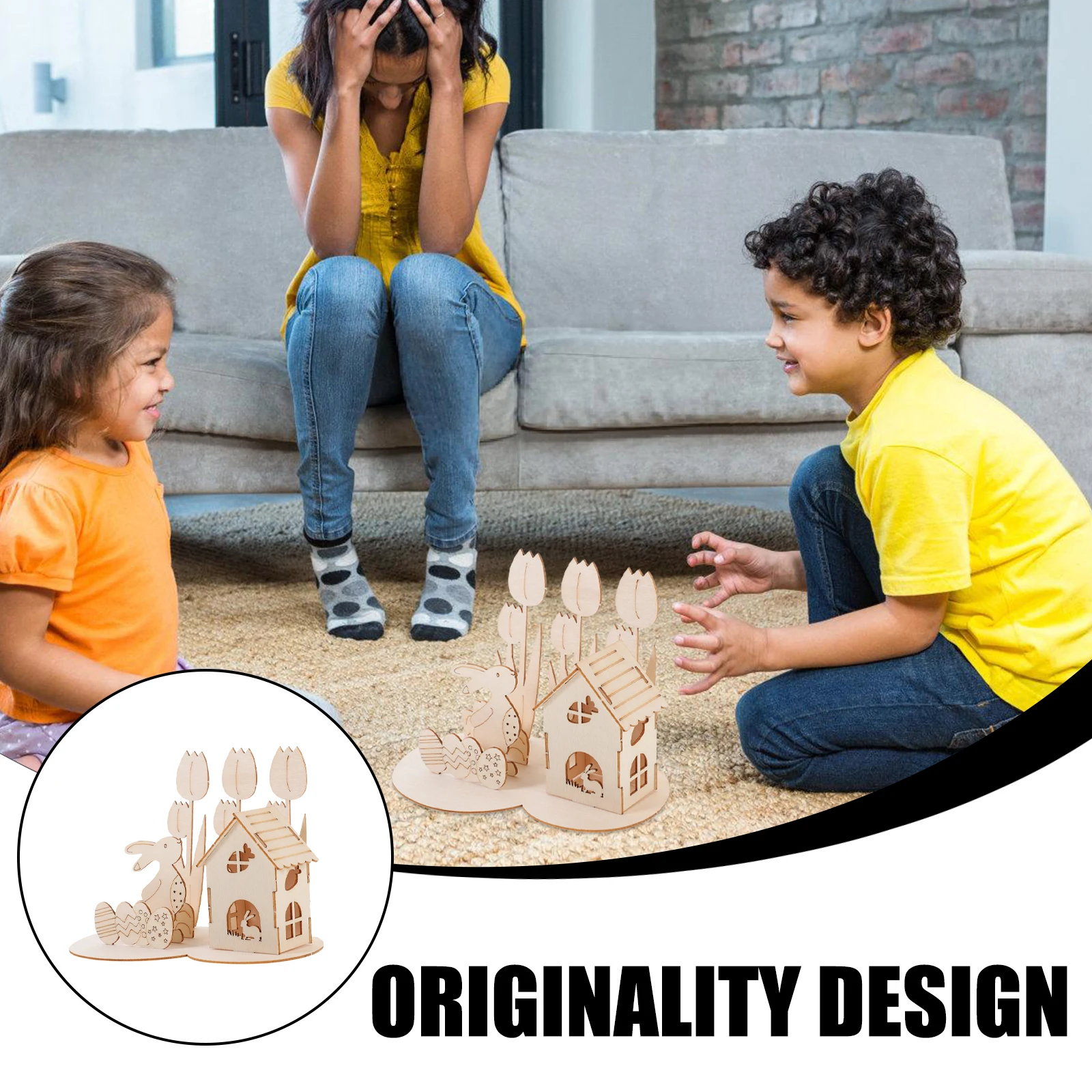 1 conjunto de páscoa 3d quebra-cabeça de madeira coelho ovo casa diy seguro jogo de montagem educacional para crianças meninos meninas família presente festa de páscoa