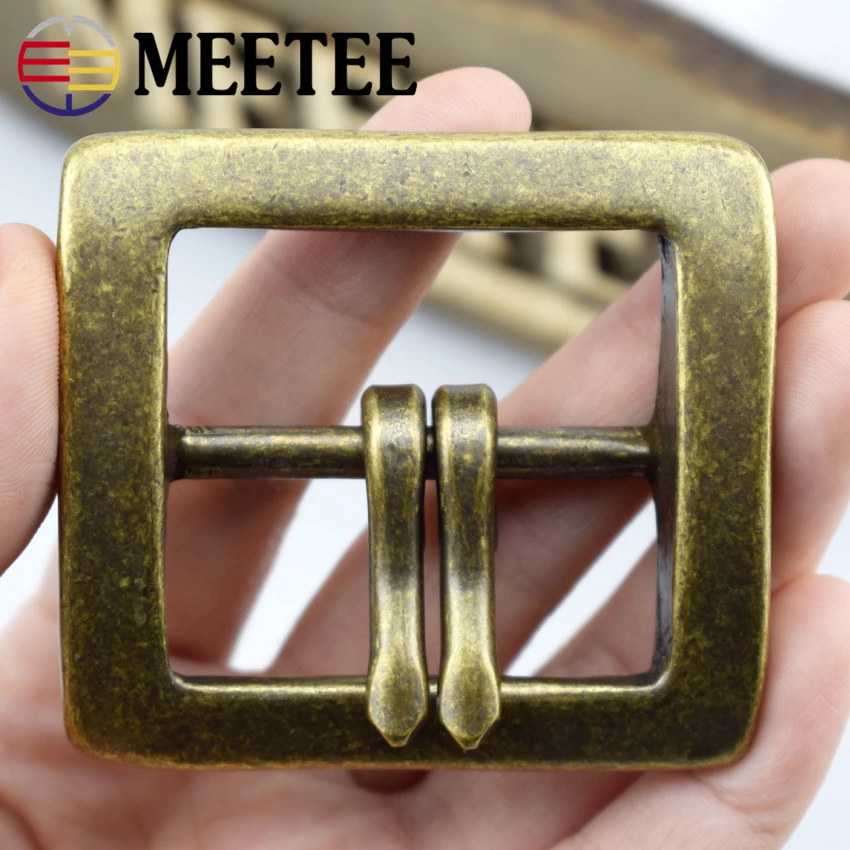 Meetee 40mm Retro Pure Copper Brass Belt Buckle for Men Women Double Pin Buckles DIY Sewing Belts Jeans Adjust LeatherCrafts