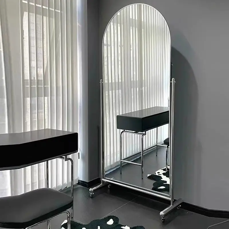 Full body  floor mirror stainless steel household movable dance dressing mirror adjustable clothing shop mirror factory wh