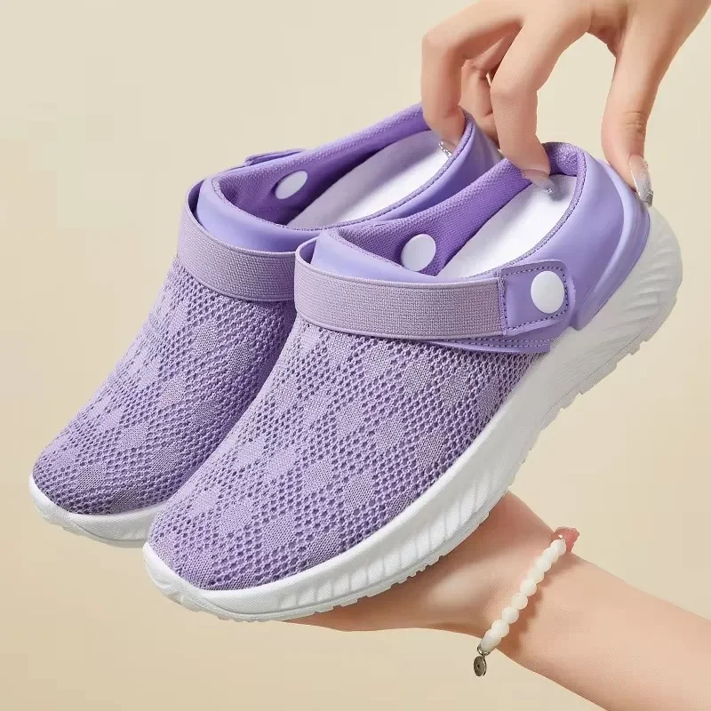 

2024 New Breathable Women's Slippers Soft Sole Casual Beach Shoes Breathable Lazy Half Drag Women's Shoes