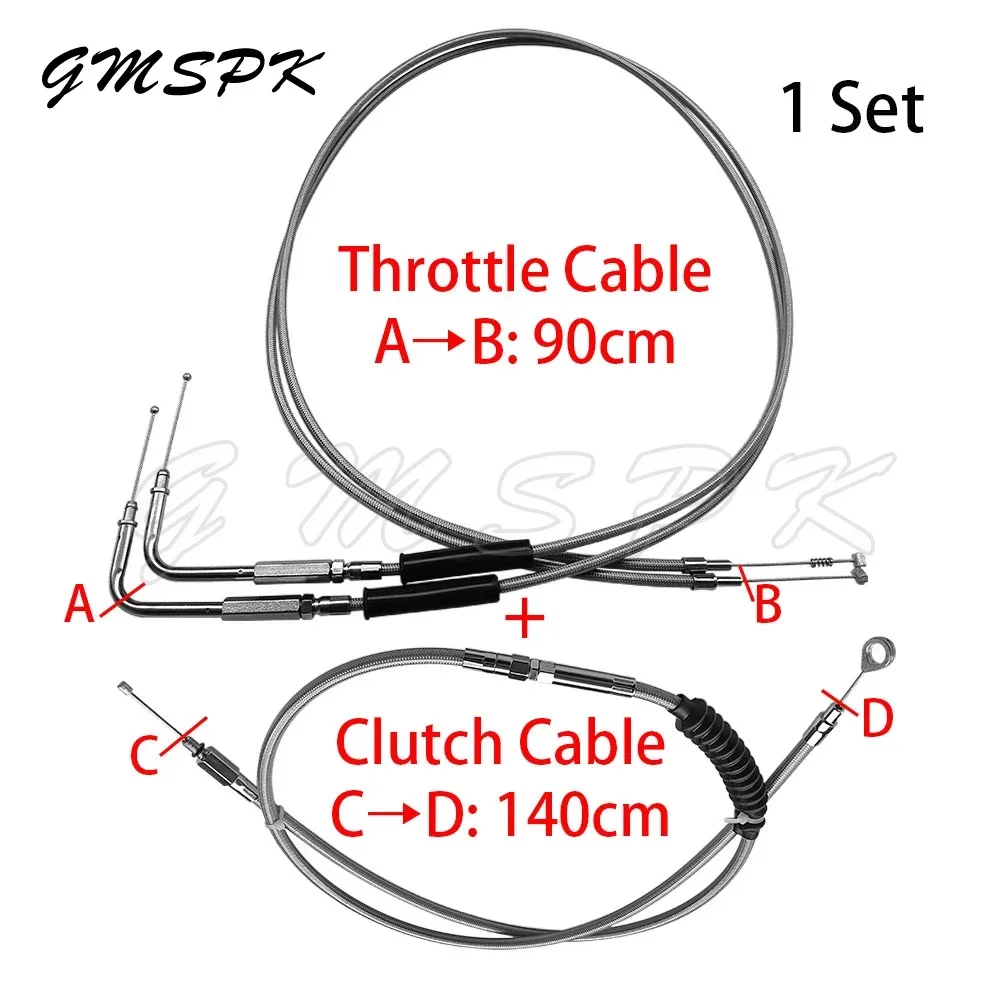 1 Set Braided Stainless Steel 140cm Clutch Line + 90cm Throttle Cable Kit Fit for Harley Sportster Iron 883 1200 XL883 XL1200