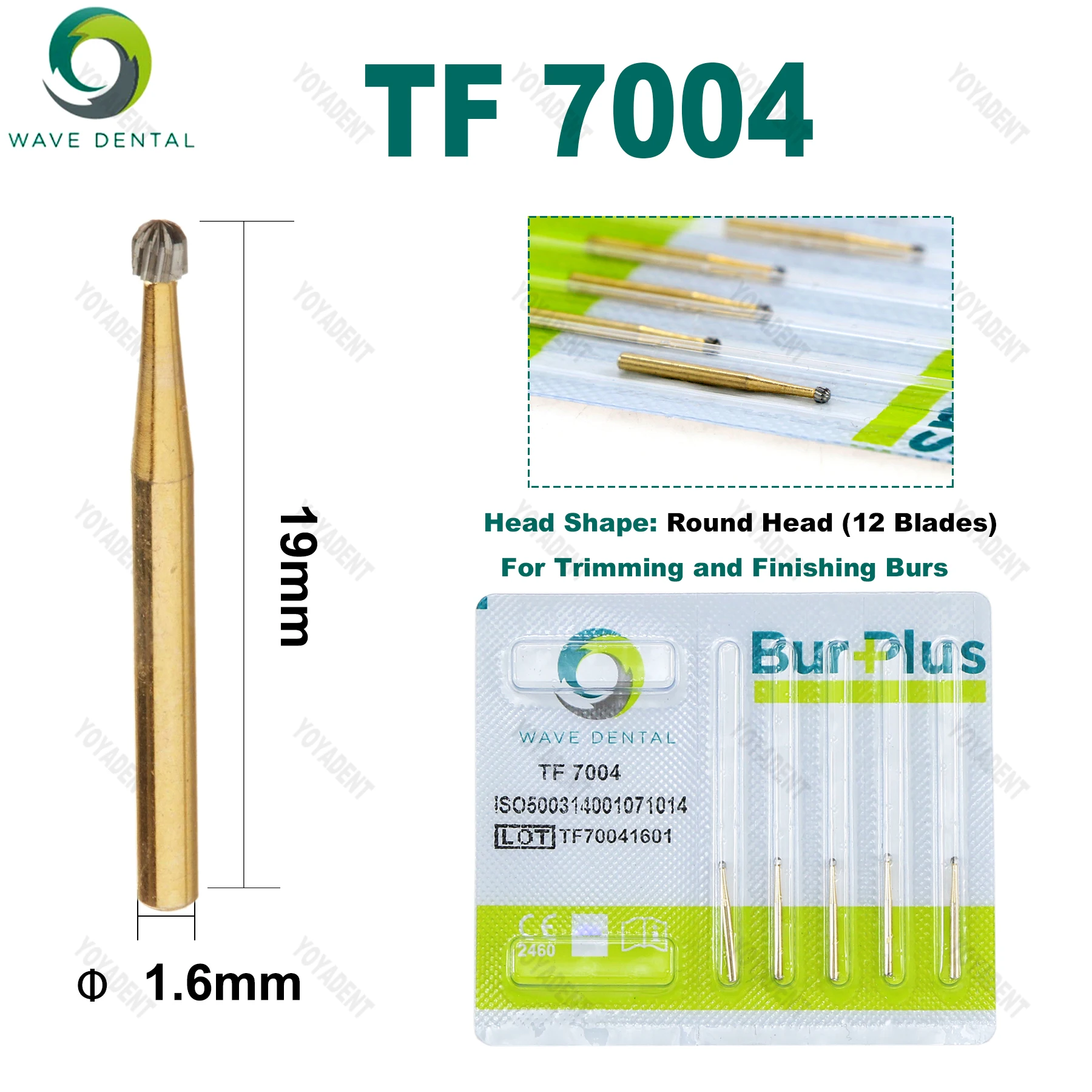 WAVE Dental Burs Tungsten Carbide Burs Gold Plated Trimming and Finishing Strawberries For High Speed Handpiece 5pcs/Pack