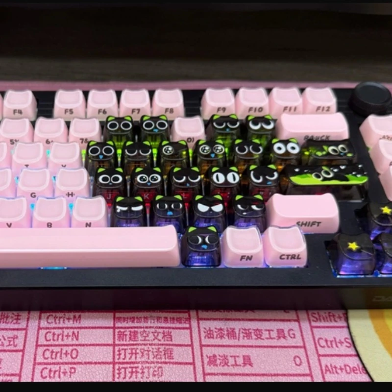 119-key-cute-keycaps-cat-head-pink-personalized-keycap-side-carved-keyboard-keycaps-pbt-thermal-sublimation-68-75-87-108-keys