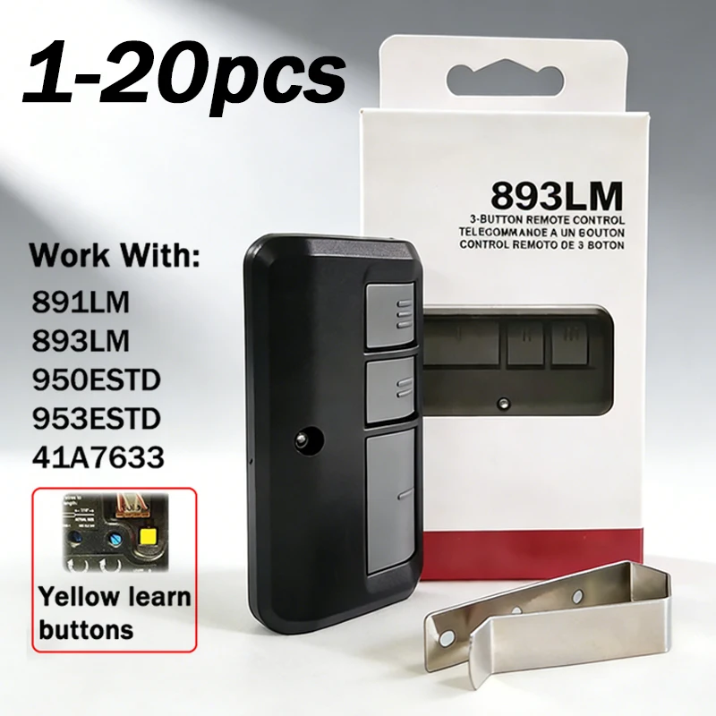 

Work With LiftMaster 891LM 893LM CHAMBERLAIN 950ESTD 953ESTD 41A7633 Electric Garage Door Remote Control Yellow learn buttons