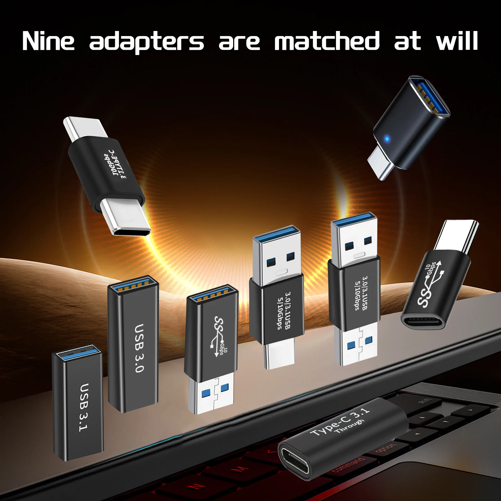 9-Pack USB to USB-C Adapter Set with USB-C to 3.0 OTG Adapter & Micro USB to USB-C Converter for Phone/PC