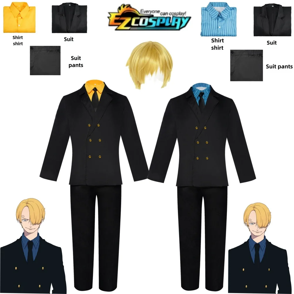 Sanji Cosplay Costume Shirt Pants Coat Tie Anime Vinsmoke After Piece Fantasia Outfits Men Role Halloween Carnival Party Clothes