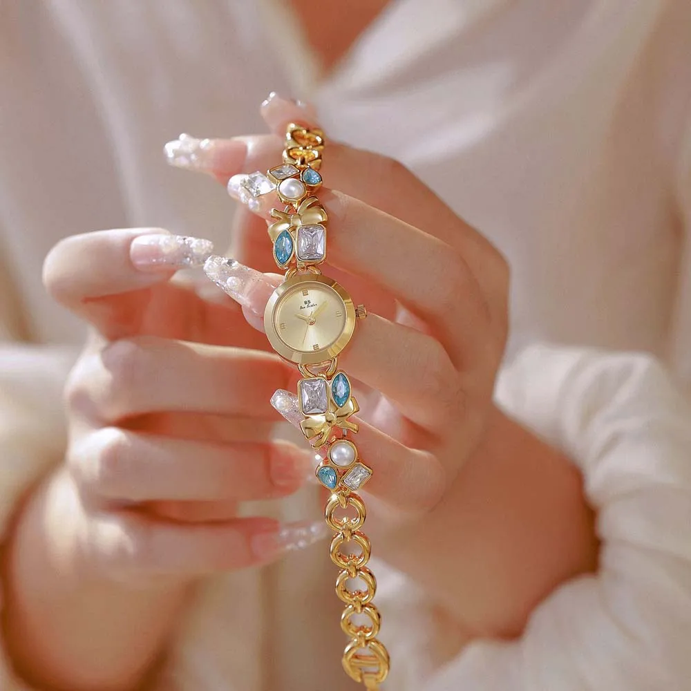 السيدات ووتش ضوء العلامة التجارية الفاخرة BS بيضاوي الشكل الجليد سحق الجليد الياقوت ساعات يد نساء موضة ساعة المعصم