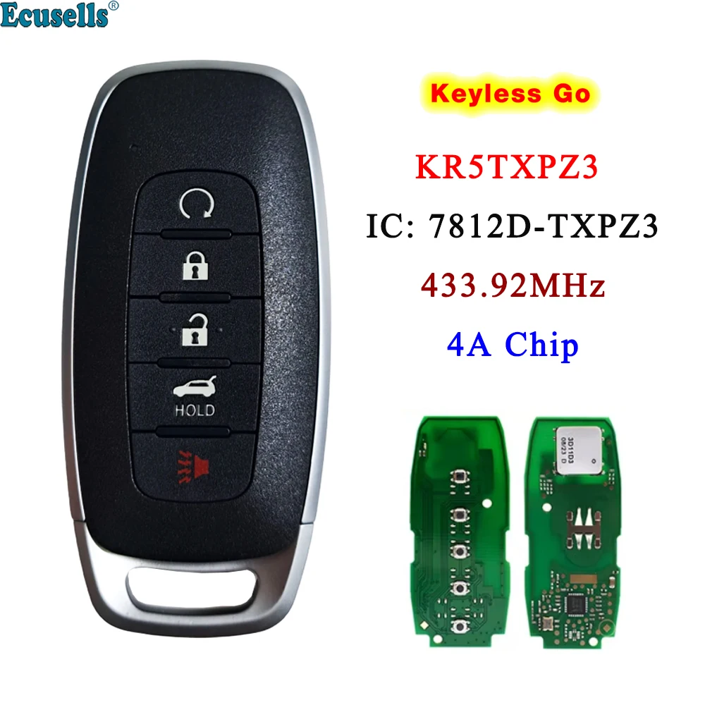 Ecusells 4+1 Buttons Keyless-Go Smart Key 4A Chip 433.92MHz for Nissan Pathfinder Ariya Rogue 2022-2024 FCC ID: KR5TXPZ3